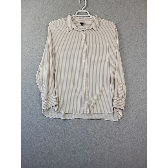 Torrid White Striped LS Button Up Beachy Casual Shirt Women's Plus 1X Stretch - Picture 1 of 12